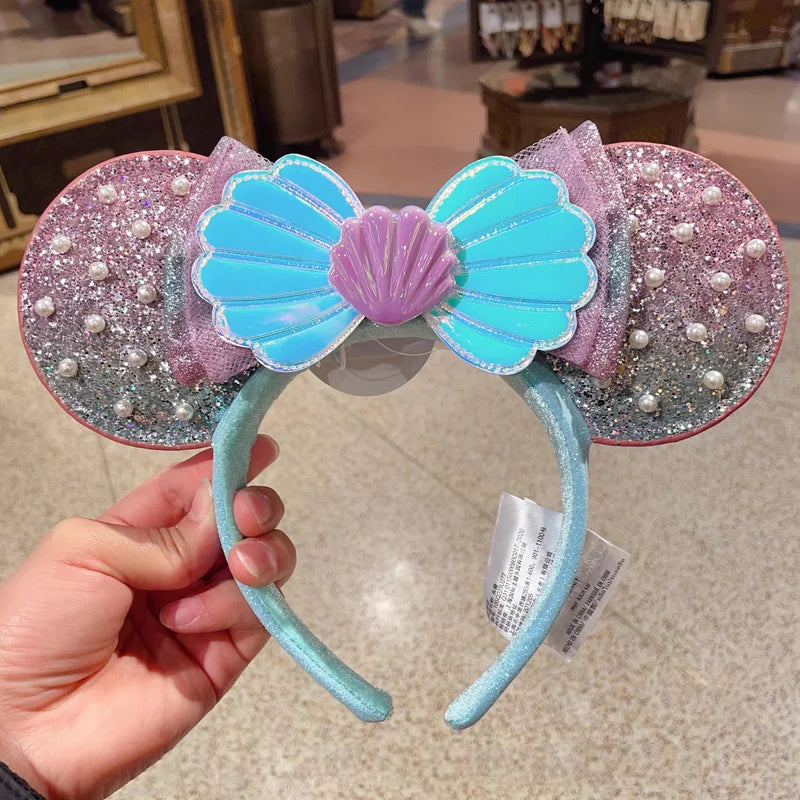 Disney Princess Headband Mickey Ear Rapunzel Sequin Bow Hair Hoop Birthday Gift Girl Accessories Halloween Gift Christmas Jack
