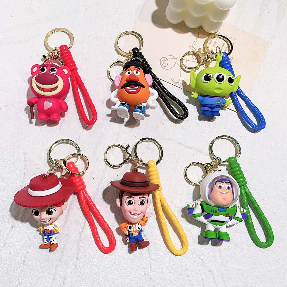 Disney Toy Story Figure Keyring Woody Buzz Alien Smarty Pants Car Keychain Cute Doll Pendant Birthday Christmas Gift for Kids
