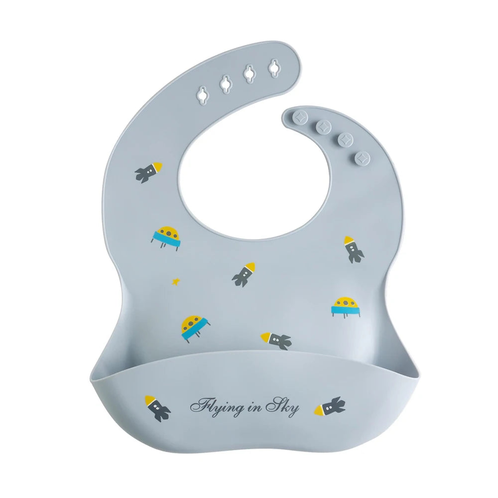 Waterproof Bibs For Kids Feeding Baby Eating Stuff Soft Silicone Babeast Cartoon Printed Adjustable Baby Tasting Feeding Bibs