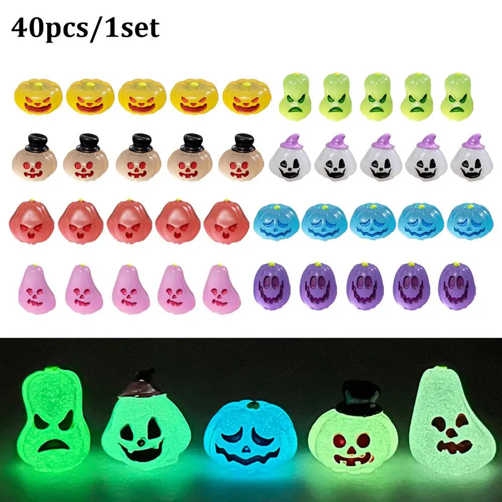 40PCS Glow in The Dark Halloween Resin Mini Figures Mini Pumpkin Ghost Ornament DIY Fairy Garden Micro Landscape Decor