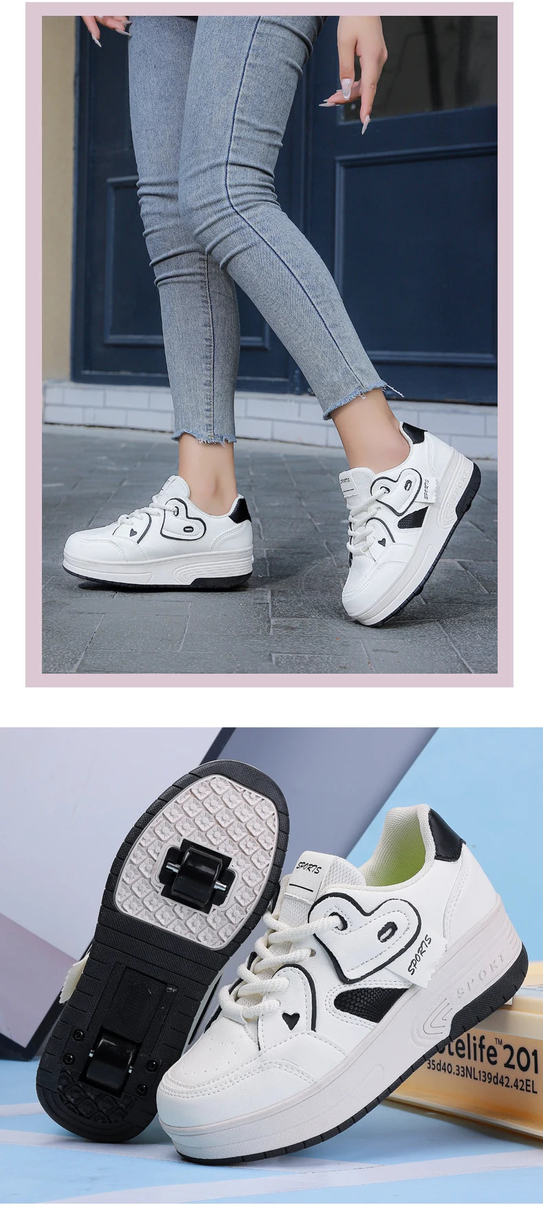 Girls Retractable Roller Shoes Breathable Walking Sneakers
