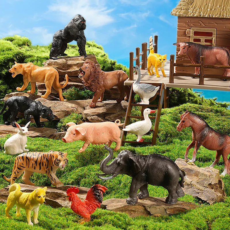 Realistic Animal Figure Toy Early Education Set - Baby Plant Recognition Kit Lion Tiger Elephant Panda Giraffe Animal Figure Toy
