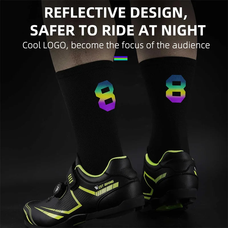 WEST BIKING Professional Cycling Breathable Socks Bicycle Racing Compression Socks Men Soccer Basketball Sports Reflective Socks