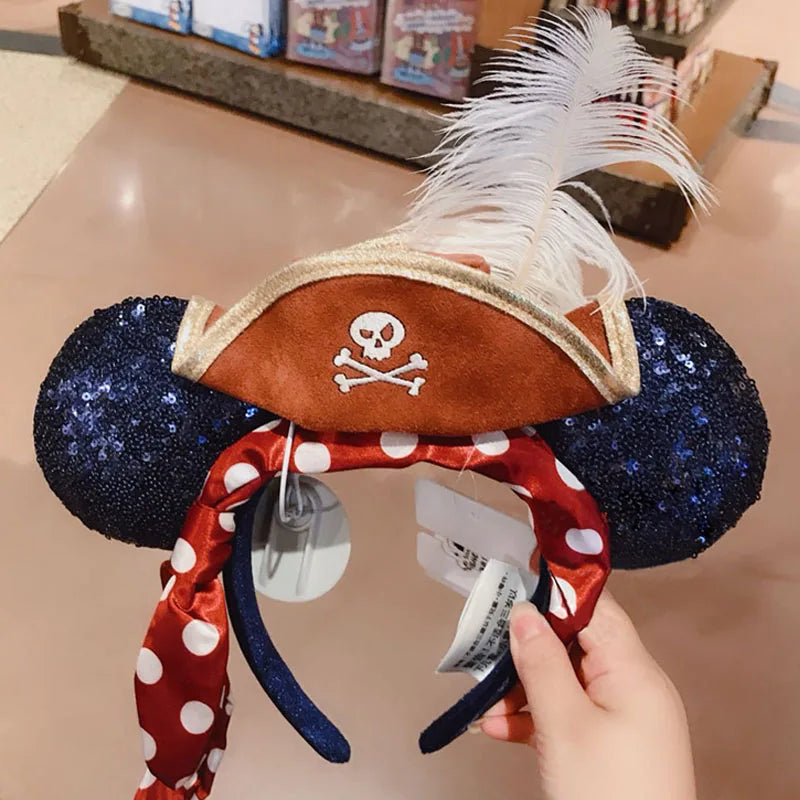 Disney Princess Headband Mickey Ear Rapunzel Sequin Bow Hair Hoop Birthday Gift Girl Accessories Halloween Gift Christmas Jack