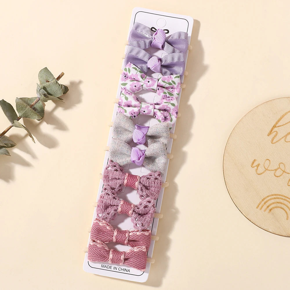 10Pcs Girls Fresh Bowknot Head Rope Sweet Printing Double Ponytail Hair Ties Bands Head Scrunchies Without Cardboard