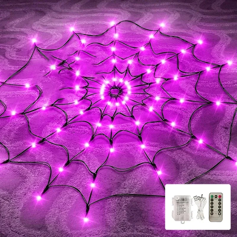 Halloween Ghost LED String Lights – Colorful Spider Web Decor