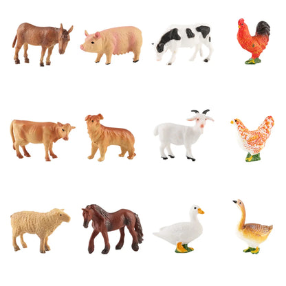 12PCS Farm Animal Toy Set – Mini Poultry & Livestock Figures for Kids