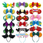 2025 New Style Mickey Minnie Ear Headband Sequin Bows Girl Adult Kids Halloween Party Cosplay Hair Accessories Princess Hairband