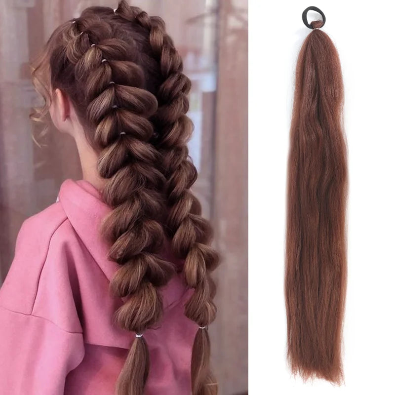 LUPU Synthetic Ponytail Extension with Elastic Tie Hair Band 26" Long Straight Colored Braiding Ponytail Ombre Pink Purple Blue