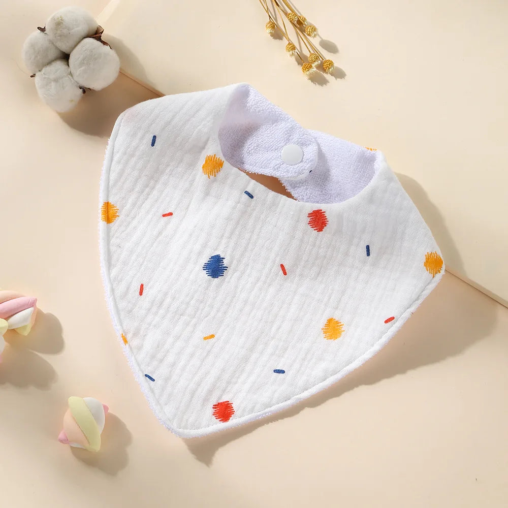 New Cotton Baby Bib Soft Waterproof Triangle Saliva Towel Adjustable Button Print Infant Boy Girl Feeding Burp Cloth Cute Bibs