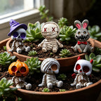 6pcs Halloween Resin Skeleton Mummy Figurines Mini Statues for DIY Micro Landscape Bonsai Car Desk Decor