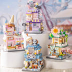 Mini ABS Self-Locking Bricks Street View Blocks Panda Coffee Ice Cream Flower Shop DIY Toy for Kids Girls Birthday Gift