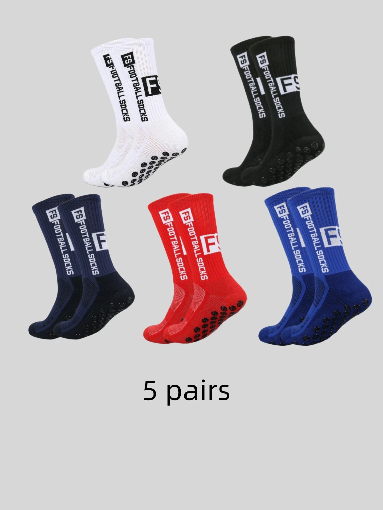5 pairs of multi-color adhesive dots for anti slip, sweat absorption, and odor prevention FS football socks and sports socks
