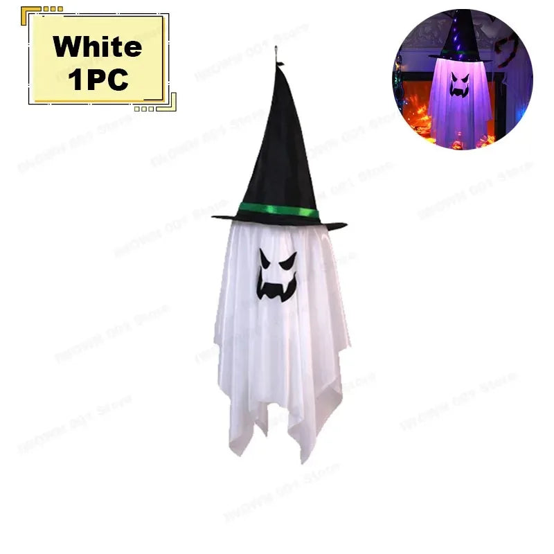 LED Flying Witch Hats Halloween Decorations Hanging Ghost Lights Glowing Wizard Lamp for Bar Party Dress Up