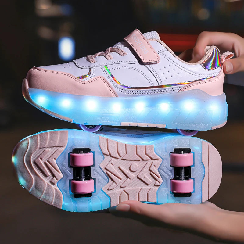 Light Up Roller Shoes Kids LED Sneakers USB Charge Sport Shoes