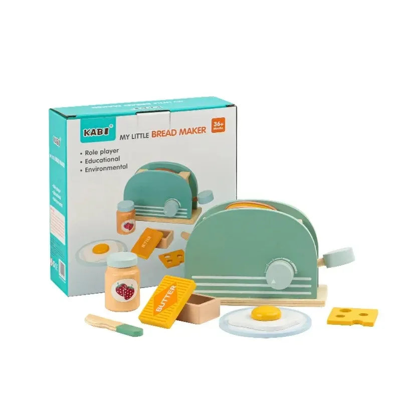 Wooden Toaster Toy Kids Pretend Play Kitchen Educational Breakfast Set