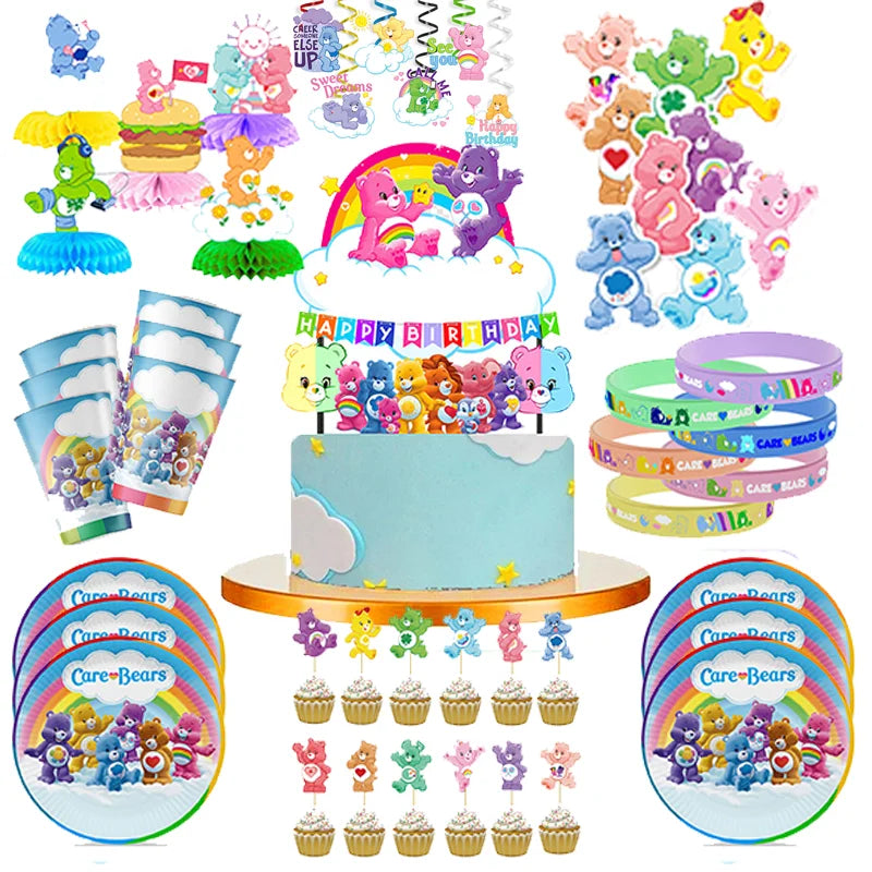 Care Bear Party Supplies Disposable Plate  Napkin Tablecloth Cake Topper Gifts Bag Kids for Birthday Party Decorations Set Gifts