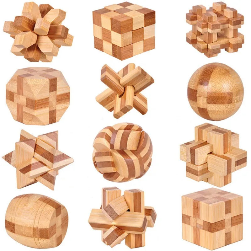 Wooden Kong Ming Lock IQ Brain Teaser Puzzle Toy