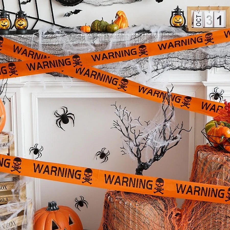1/2pcs Halloween Warning Caution Tape Skull Crossbones Haunted House Barrier Tape Party Decoration Horror Scene Prop Pendant