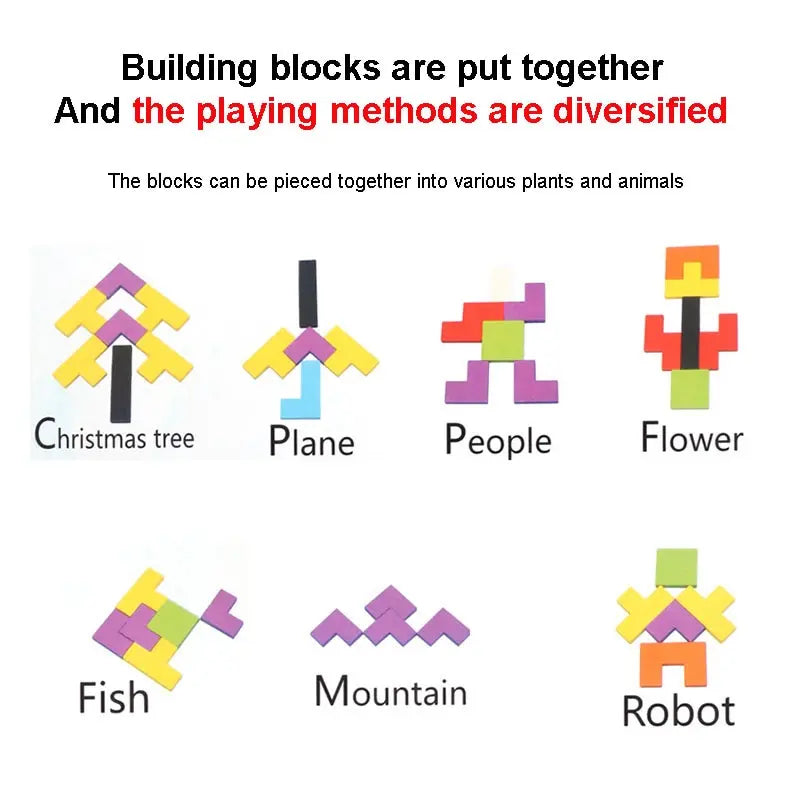 Wooden 3D Tangram Blocks Puzzle Montessori Brain Teaser Toy
