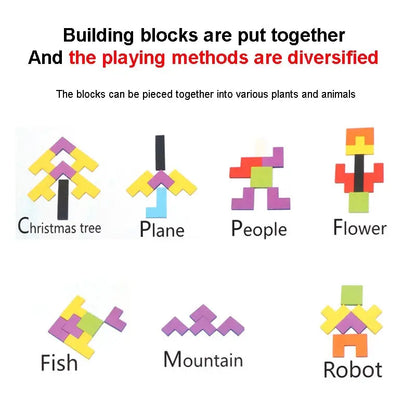 Wooden 3D Tangram Blocks Puzzle Montessori Brain Teaser Toy