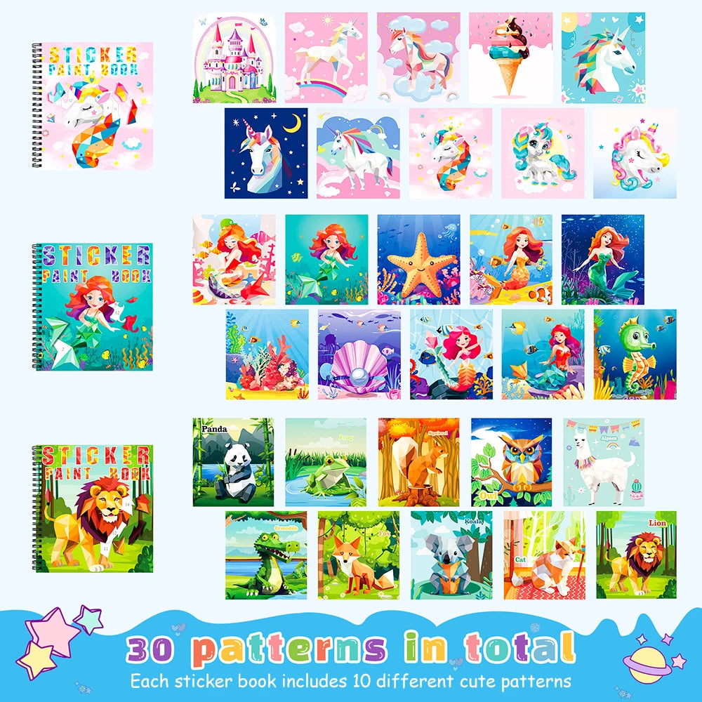 1-6PCS Sticker Book For Kids Unicorn Sticker Paint Book Mermaid Children's Sticker By Number For Birthday Gift Girls Stationery