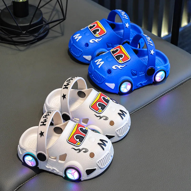 New 2026 Kids Glowing Slippers Summer Outdoor Two-Way Wear Anti-Slip Cute Small Children Sandals Boys Slip-On Home Slippers