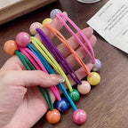 Candy Color Ball Hair Ties for Girls Cute Princess Long Elastic Hair Rope Colorful Beaded Ponytail Holders Kids Baby Hair Bands