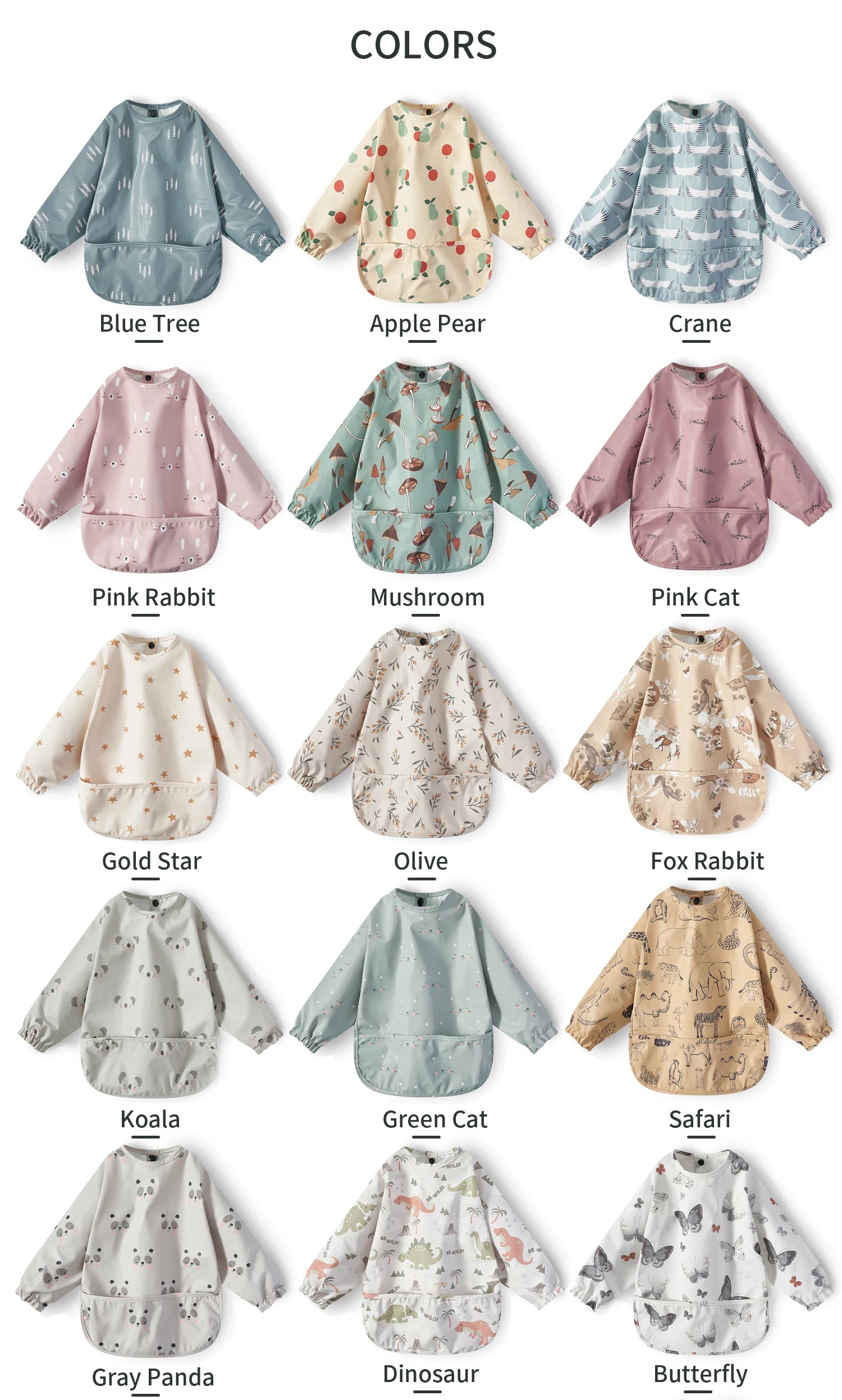 New Children Feeding Aprons Long Sleeve Baby Bib with Pocket Full Cover Baby Bibs with Pocket Waterproof Long Sleeve Bibs