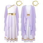Girls Athena Costume Greek Princess Dress Ancient Greece Roman Toga with Laurel Headwear Halloween Carnival Cosplay Outfits Sets