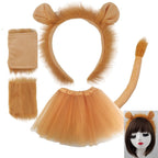 Lion Headband Tail Gloves Cosplay Kawaii Animal Ears Headdress Tie Halloween Party Wearings Adults Xmas Decor DIY Accessories