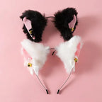 Sexy Cat Ears Headband for Women Girls Lace Bow Necklace Plush Bell Hairband Cosplay Masquerade-Party Costume Hair Accessories