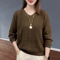 V-neck Knitted Sweater Autumn Popular Women's Clothing Foreign Style Inside with Solid Color Bottoming Shirt Top Jumpe Homme