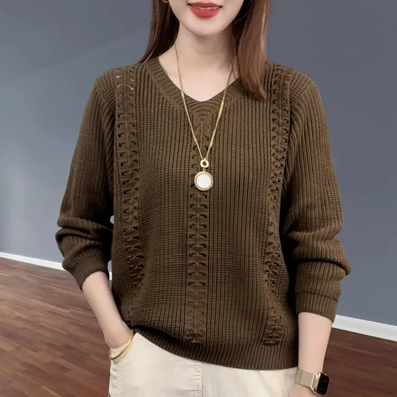 V-neck Knitted Sweater Autumn Popular Women's Clothing Foreign Style Inside with Solid Color Bottoming Shirt Top Jumpe Homme