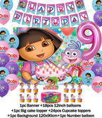 Cartoon-Dora-The-Explorer Theme Kids Birthday Party Digital Balloon Banner Background Cake Topper Decoration Supplies Baby Gifts