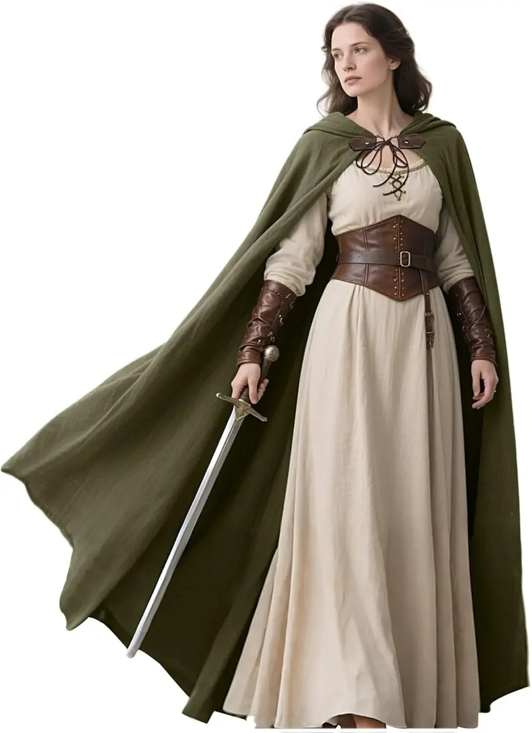 LisdinoL'VOW Medieval Hooded Cloak Linen Renaissance Cape With Hood - Halloween Hobbit Cosplay Witch Wizard LARP