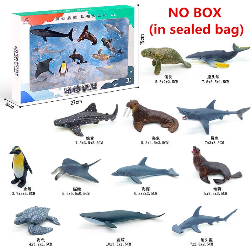 12pcs/set Plastic Simulated Sea Life Toy Model Realistic Marine Animals Whale Shark Dolphin Turtle Toys For Christmas Gifts