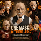 Realistic Full Head Latex Mask with Beard for Men Halloween Costume Party Prop Old Man Cosplay Headgear