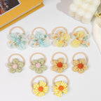 8/10Pcs Boutique Childrens Hair Ties with Flowers, Hair Bow Ties for Girls, Elastics Ponytail Holders Pigtails Rubber Band