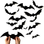 3D Bat Decor Halloween Purple Light/No Light Wall Sticker Bat Night Light for Halloween Party Scare Decoration Festive Supplies