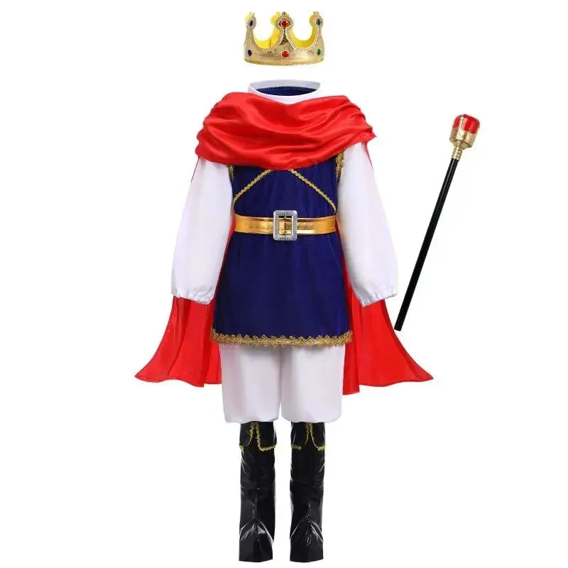 7 Pieces King Carnival Costume Medieval Royal Red Prince Full Set Outfits Halloween Birthday Party Fancy Dress Up Cosplay Wear