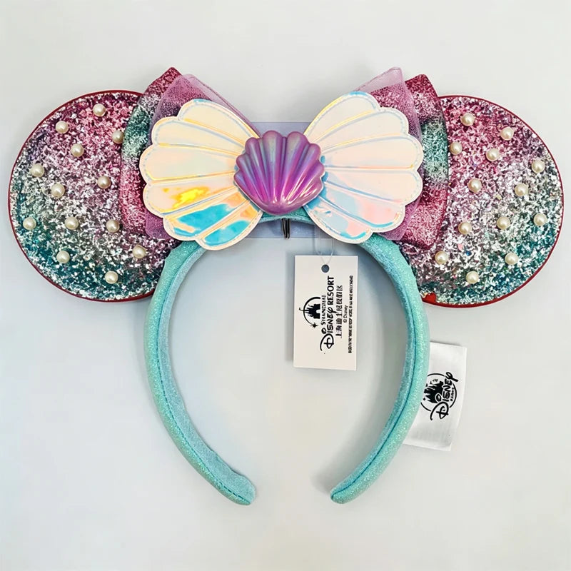 Disney Princess Headband Mickey Ear Rapunzel Sequin Bow Hair Hoop Birthday Gift Girl Accessories Halloween Gift Christmas Jack