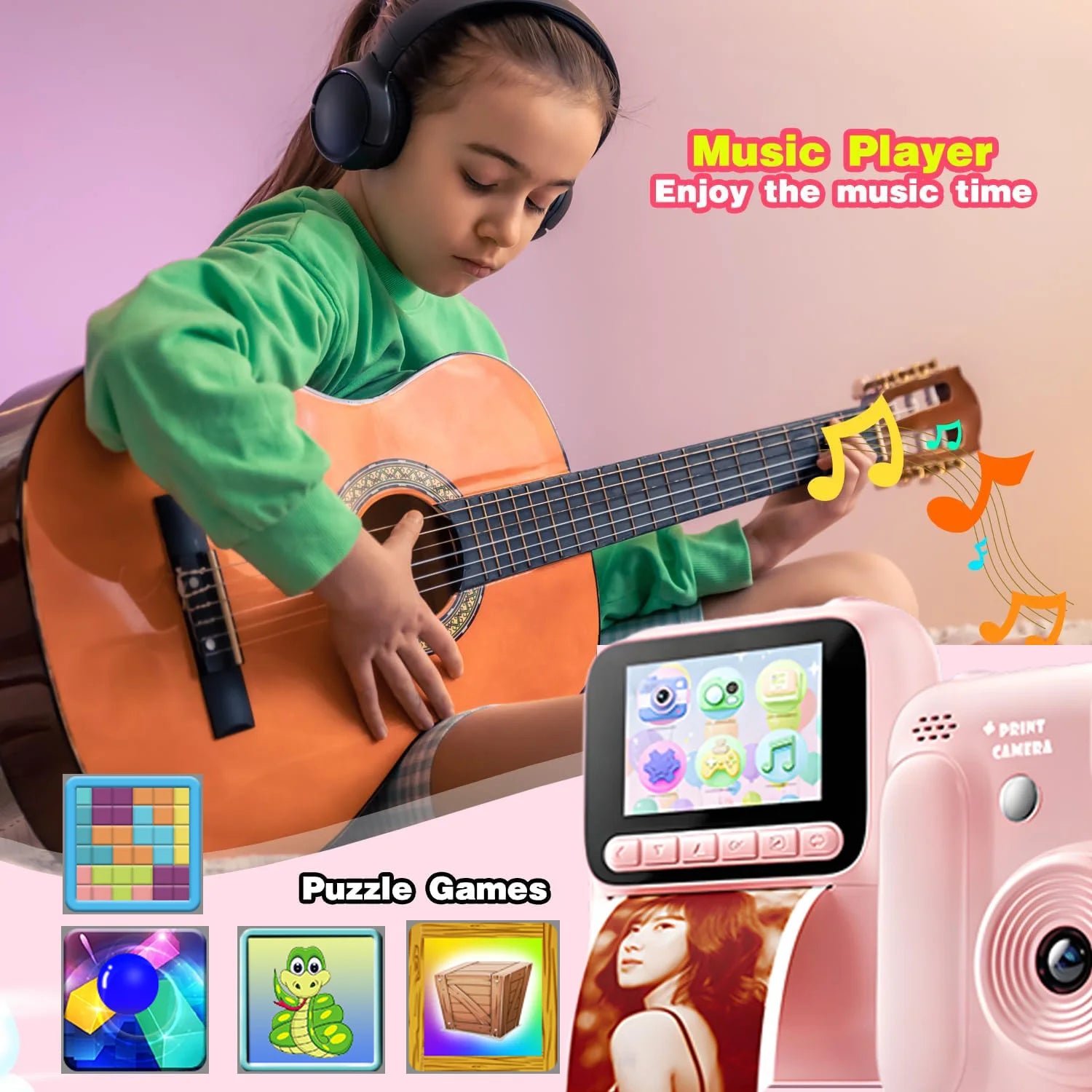 Kids Instant Camera Color Printing Camera 32GB 1080P Thermal Print Toys Camera Print Photo Video Games Music Children Gift