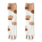 Kawaii Cartoon White Socks for Women Cute 3d Dog Cat Paw Pattern Female Fleece Warm Funny Socks Home Floor Sleeping