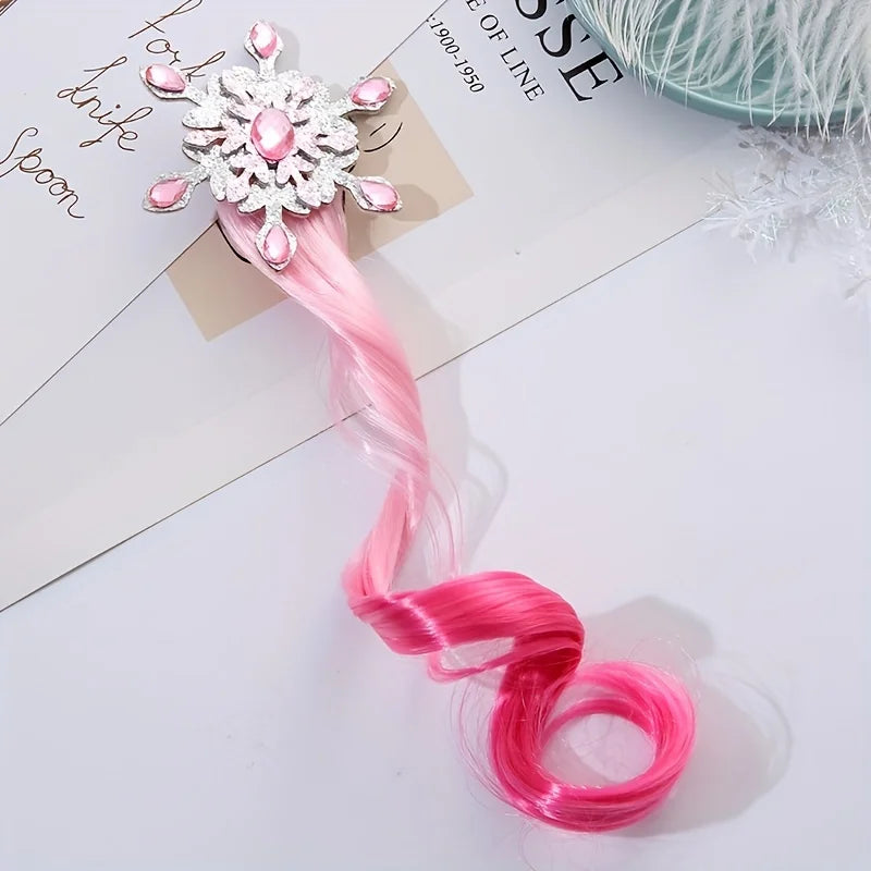 Children's Colorful Wig Hair Clips - Snow Queen - themed Gradient Long Curly Hair Girls' Braided Colorful Rope Headpiece
