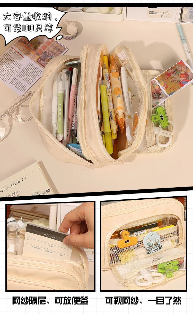 Large Capacity Simple and Versatile Japanese Pencil Case Stationery Box for Female Primary School Students, Junior High School S