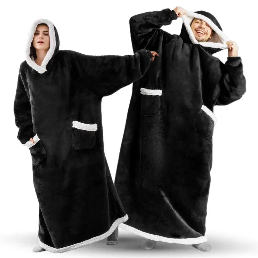 150cm Super Long Flannel Blanket Cold-proof Nightgown Pyjamas Sleeves Winter Hoodies Sweatshirt Women Men Pullover Fleece Giant