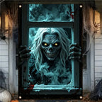 Scary Halloween Curtain Window Banner Horror Hanging Cloth Family Party Decoration Witch Zombie Ghosts Super Terrifying Backdrop
