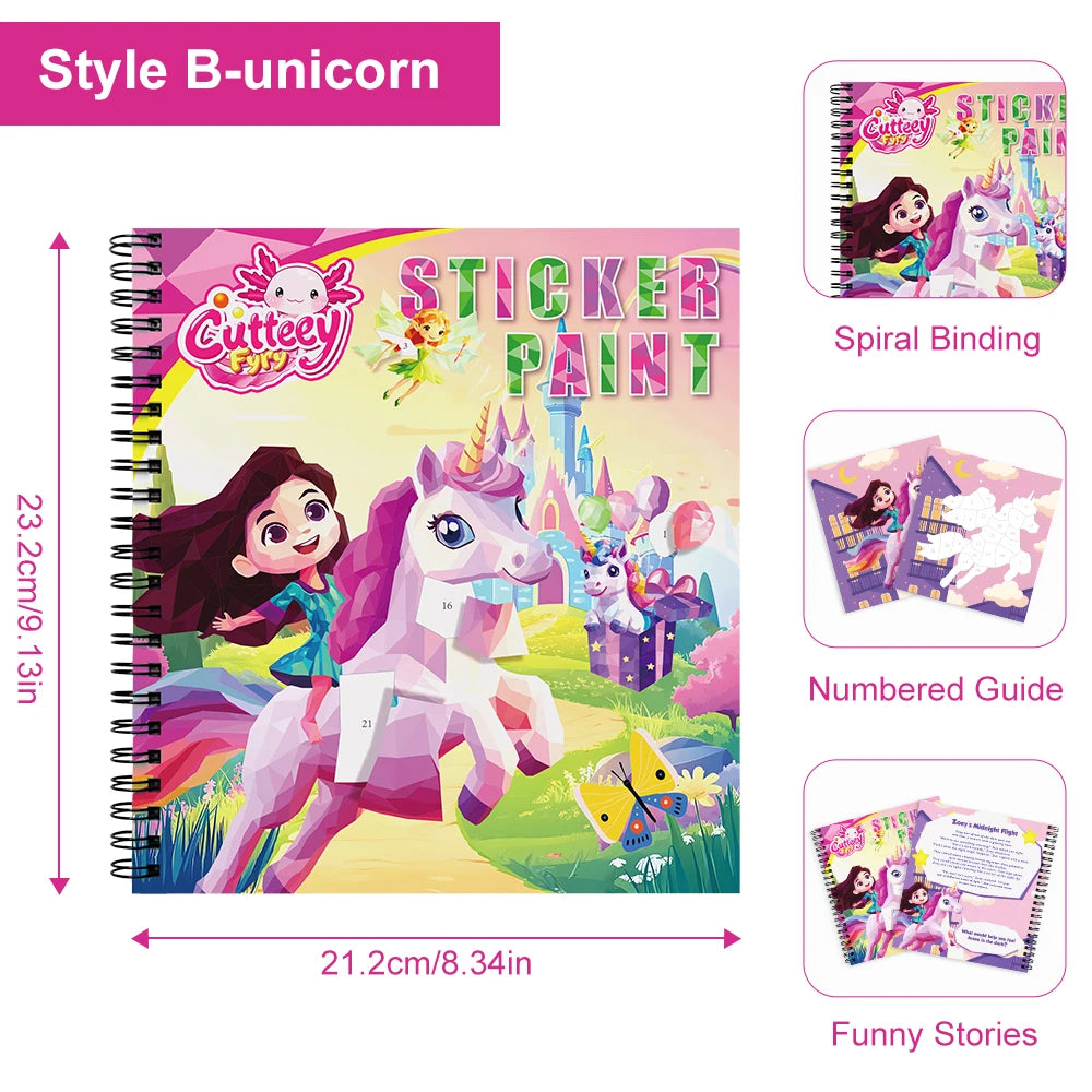 1/2PCS CutteeyFyry Sticker Book By Number Unicorn Stickers Paint Book For Kids Paint by Number Sticker Book Keep Kids Busy