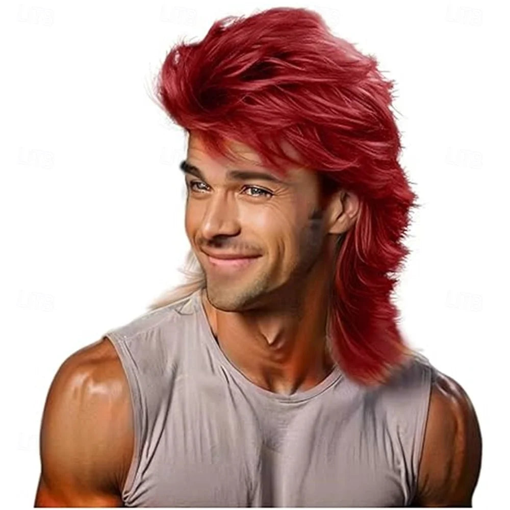 HAIRJOY Synthetic Hair Mullet Wigs for Men 70s & 80s Costume Party Synthetic Wigs